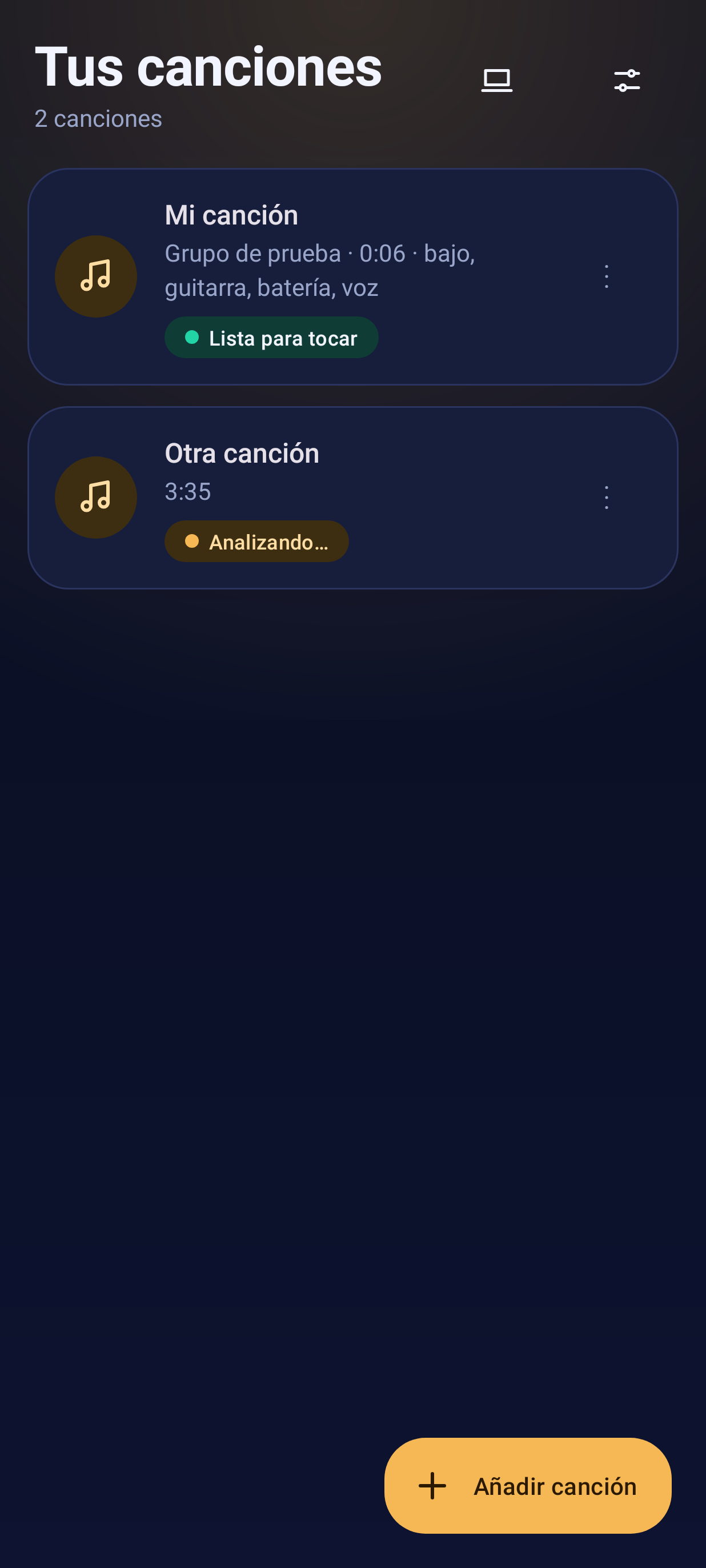 La biblioteca con las canciones analizadas, en tema oscuro